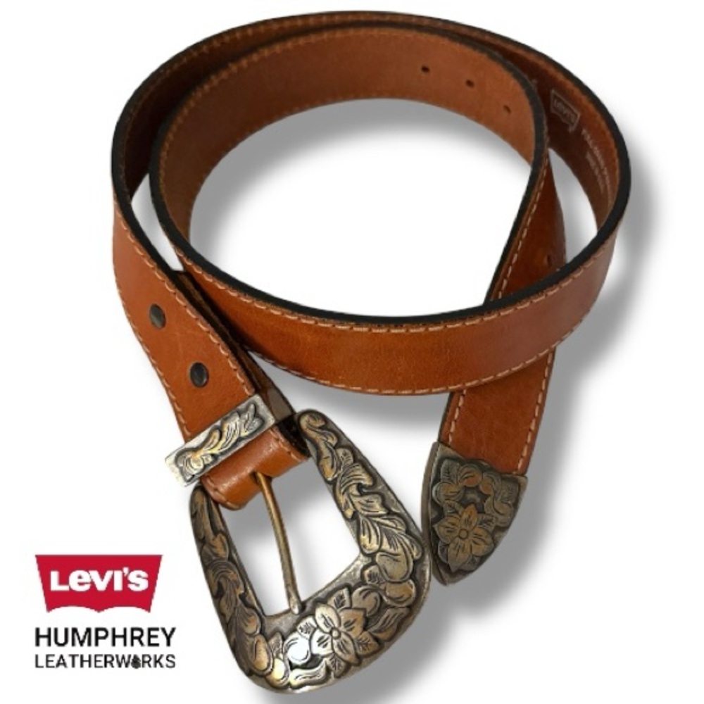 VTG Levi's Belt Western Steerhide Leather Brown Silver Humphrey’s Buckle | 40 in